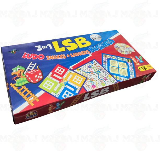 Meesaj Premium 3 in 1 Board Game Set – Ludo, Snakes & Ladders & Business Game Party & Fun Board Game