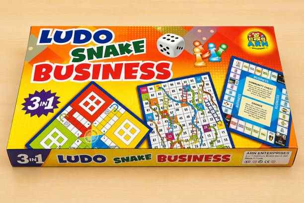 PrimeGames 3 in 1 Board Game Set | Ludo, Snakes & Ladders & Business India Game Educational Board Games
