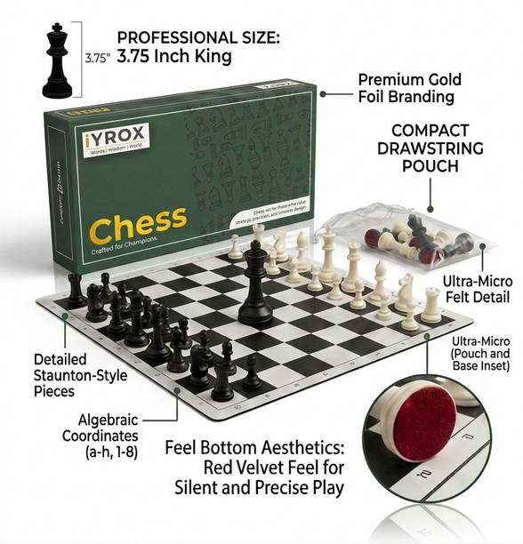 iYROX Grandmaster Chess Set 15×15 Inch Board with 34 Velvet Base Weighted Pieces Strategy & War Board Game