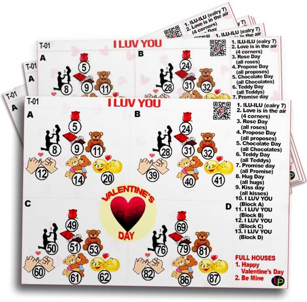 UltPult Tambola Valentines Day Theme Tambola I Love You English (15 Tickets) Kitty Party Board Game Accessories