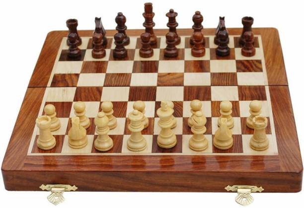 Jubend Handicraft Professional Travel-Friendly Natural Wooden Folding Chess Board Set Strategy & War Games Board Game