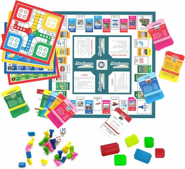 333MART Business Game Board with Plastic Money & Coins, 5 Board Games in 1 Money & Assets Board Game