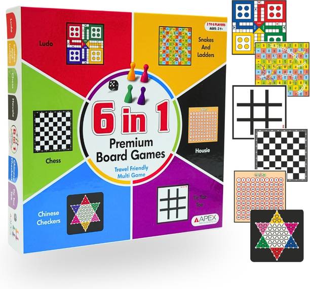 एपेक्स मीडिया एंड मार्केटिंग इंडिया 6 in 1 Board Game Housie chess Ludo Tic Tac Toe Snakes &Ladder Chinese checkers बोर्ड गेम