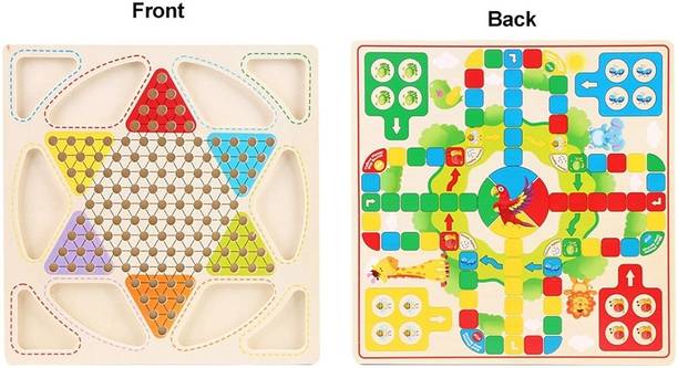 Little Mind Wooden Frame Chinese Checkers + Ludo 2 In 1 Board Game Educational Board Games