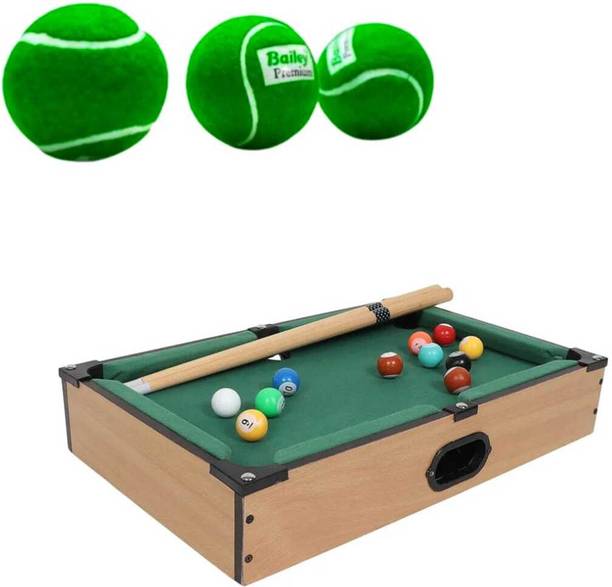 Premio Coppex Wooden Mini Snooker Table with 2 Sticks & 16 Balls + (3 Free Cricket Ball) Strategy & War Board Game