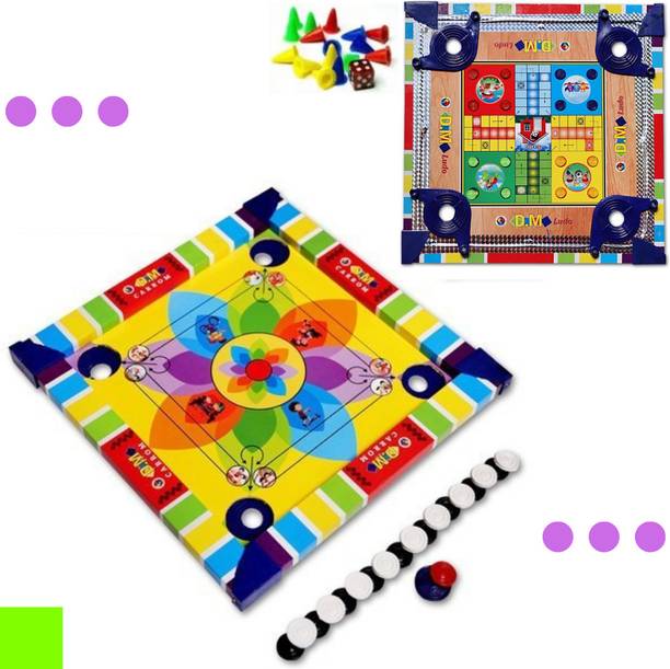 Aarvee Colourful Carrom Board Kids 14" Inch With Ludo Indoor Game Sport with Coins_ 105 Carrom Board Game