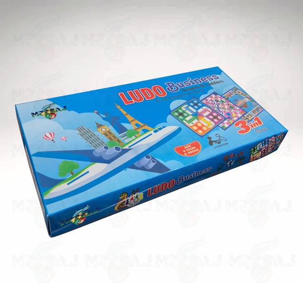 Meesaj Premium 3 in 1 Board Game Set – Ludo, Snakes & Ladders & Business Game Party & Fun Board Game
