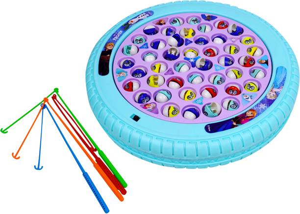 Kriiddaank Frozen Kids Musical Fishing Fish Catching Board Game Toy 45 Fishes & 4 Sticks Board Game Accessories