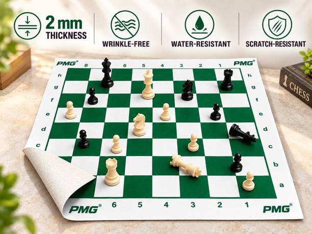 PMG 18x18 FIDE Tournament Chess Vinyl Roll-up Mat, 32 Pieces Chessmen Set,, Strategy & War Board Game