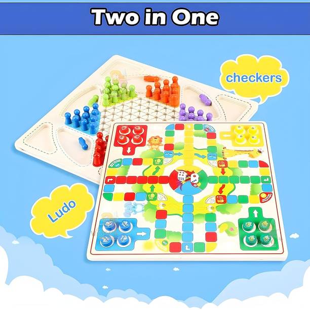 Little Mind Wooden 2-in-1 Board Game, Crazy Chinese Checkers and Ludo Games for Kids Educational Board Games