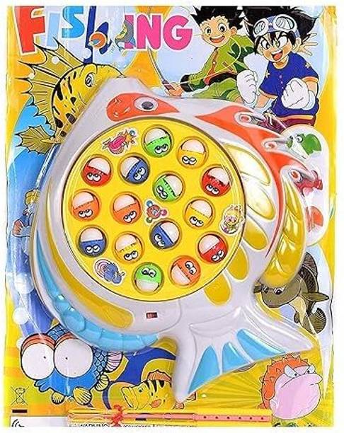 Charvi toys Magnetic Fishing Game for Kids – Rotating Musical Fish Catching Play Set Board Game Accessories