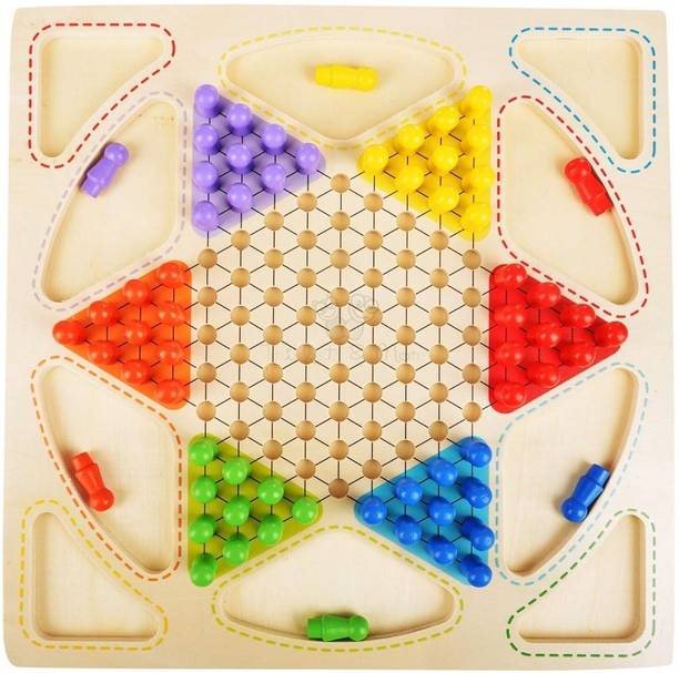 केएनके इन्फोटेन Wooden Frame Chinese Checkers + Ludo 2 in 1 Board Game बोर्ड गेम