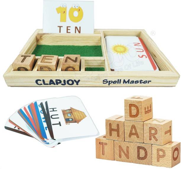 क्लैपजॉय Spelling Games for Kids Wooden Matching Letters Toy with Flash Cards Updated