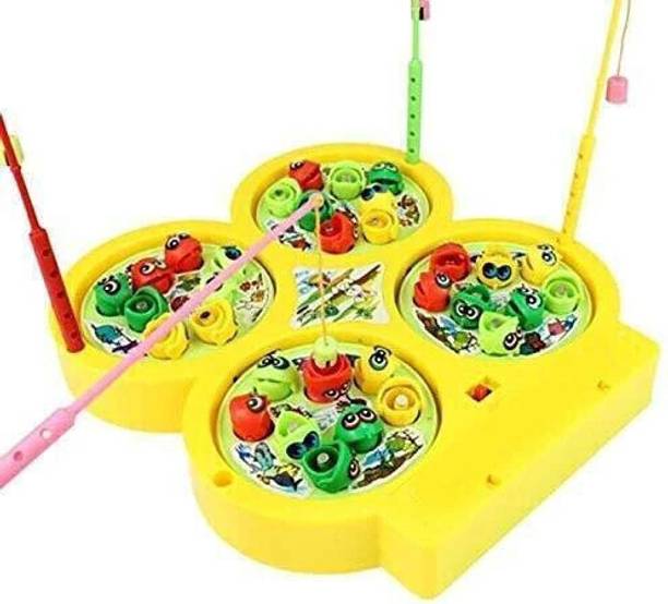 RANJAN ENTERPRIES Musical Fish Catching Game Toy Set/4 Rotating Fish Ponds On Board Game for Kids Board Game Accessories