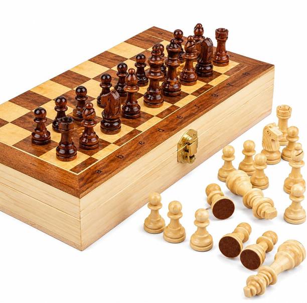 VRINDAKUL Wooden Folding Chess Board 12x12 Inch with Wooden Chess Pieces Strategy & War Board Game