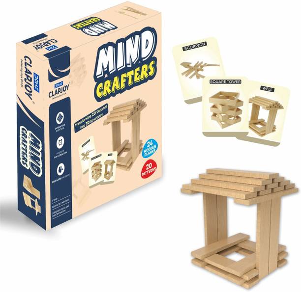 Clapjoy Mind Crafters Wooden Building Planks - Transform 2D Sketches into 3D Structures Educational Board Games