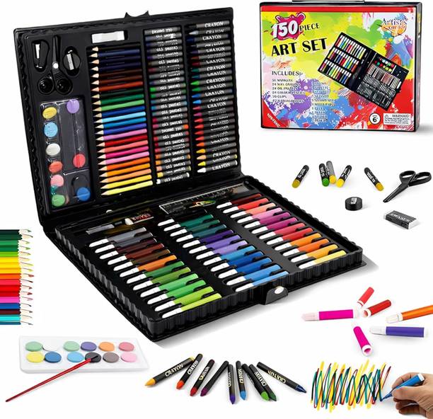 danev enterprise 150 PIECE DRAWING KIT INCLUDES COLOR PENCILS, CRAYONS, OIL PASTELS FOR KIDS ROUND Shaped Color Pencils