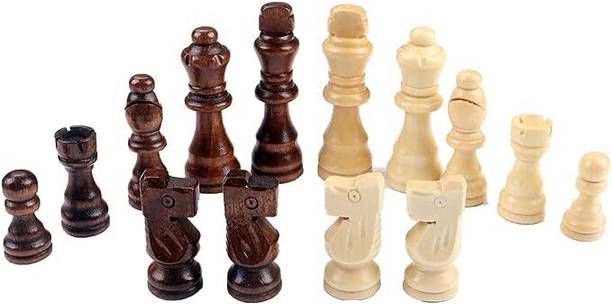Koel Wooden Complete Set of 32 Chess Pieces, Chess Coins, Chessmen Board Game Accessories