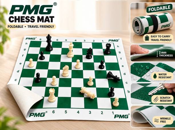 PMG 18x18 FIDE Tournament Chess Set Vinyl Roll-up Mat, 32 Pieces Chessmen Board Game Accessories