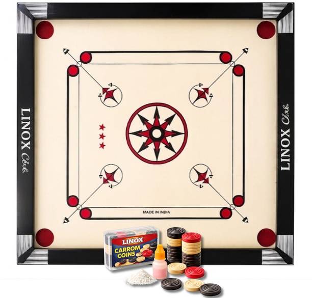 Linox Sports 26 inch with Gloss Finish Carrom Board with Coins,Striker and Powder 57 cm Carrom Board