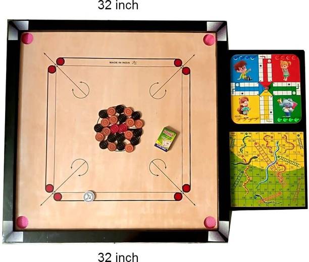 wWAR Glossy large Carrom Board With 2 in 1 Ludo Snake 80 cm Chess Board