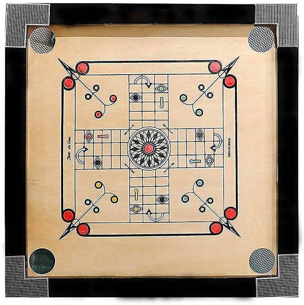 wWAR Premium Medium Carrom Board ludo with wooden Coins Striker Powder (26 x 26 Inch) 6.35 cm Carrom Board