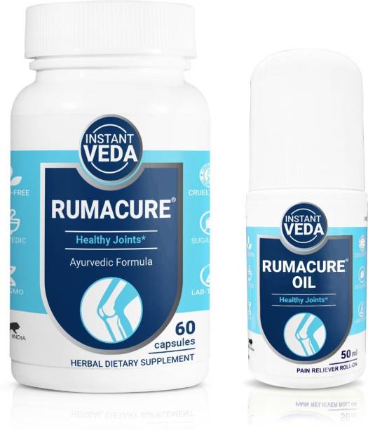 INSTANT VEDA Rumacure Ayurvedic Roll-on Oil and Capsules Combo For Joint Pain Support