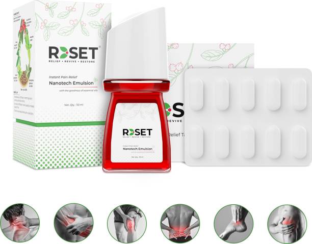 r3set Natural Combos - Emulsion - 50ml and Reset Tablets x 2 Packs of 10 -Pain Relief Liquid