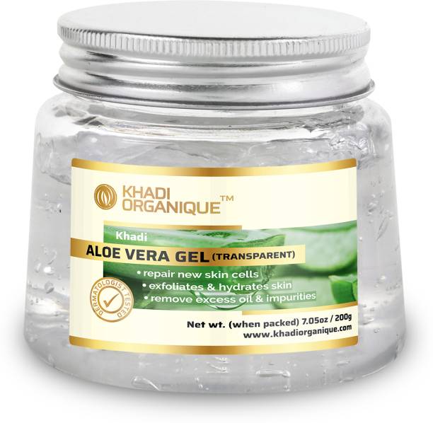 khadi ORGANIQUE Aloe Vera Gel with 100% Pure Aloe From Freshly Cut Aloe Plant ,Not Powder - No Xanthan , So it absorbs rapidly with no sticky residue
