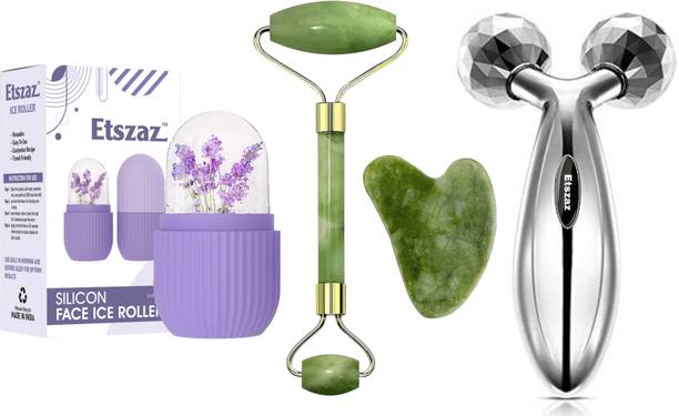Etszaz Facial Roller For Skin Eye Neck Body (Ice Roller + Stone Roller + 3D Roller)