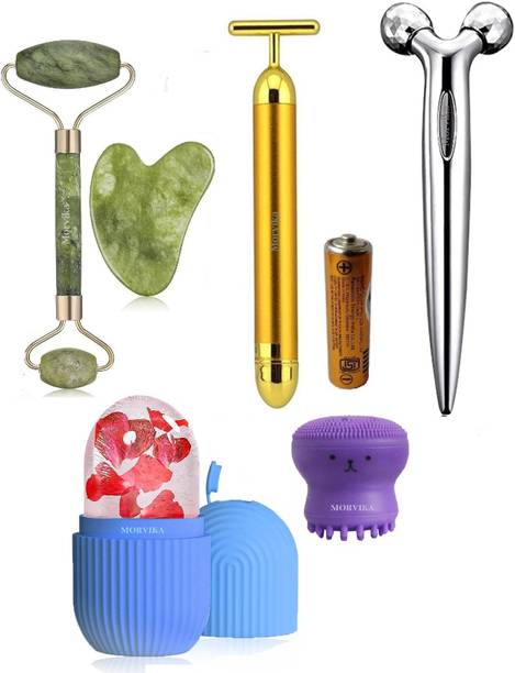 MORVIKA Jade roller & Gausha, T Gold massager, 3D massager, ice Roller, Octopus Brush,
