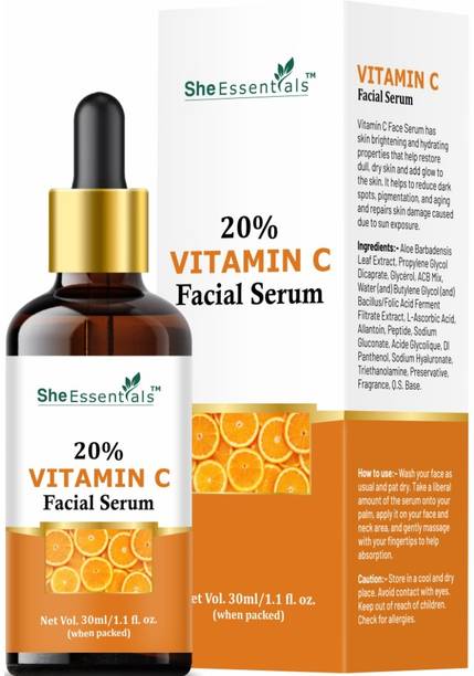 She Essentials 20% Vitamin C Face Serum to Remove Blemishes, Acne Marks & Tanning