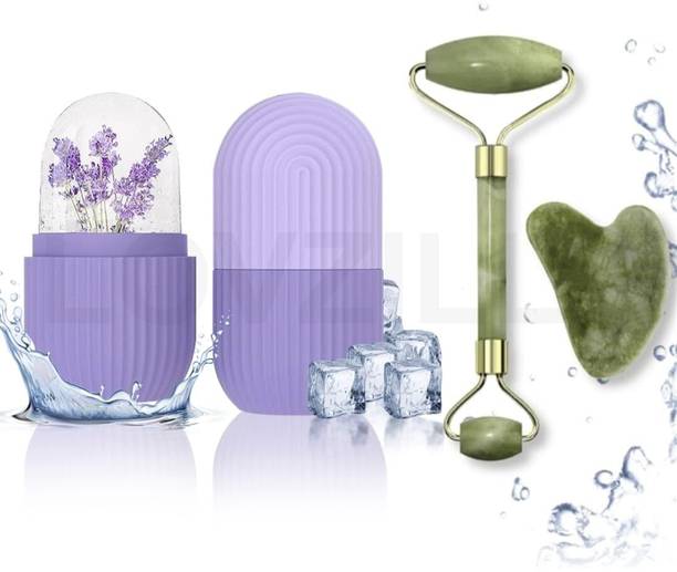 लक्कीर Face Stone Jade Roller Massager with Gua Sha Stone And Ice Roller