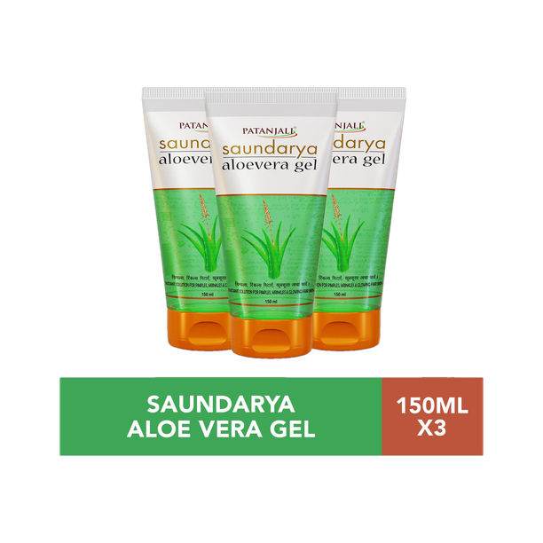PATANJALI Saundarya Aloe Vera Gel for Face and hair, Moisturizing Skin - 150ml x 3