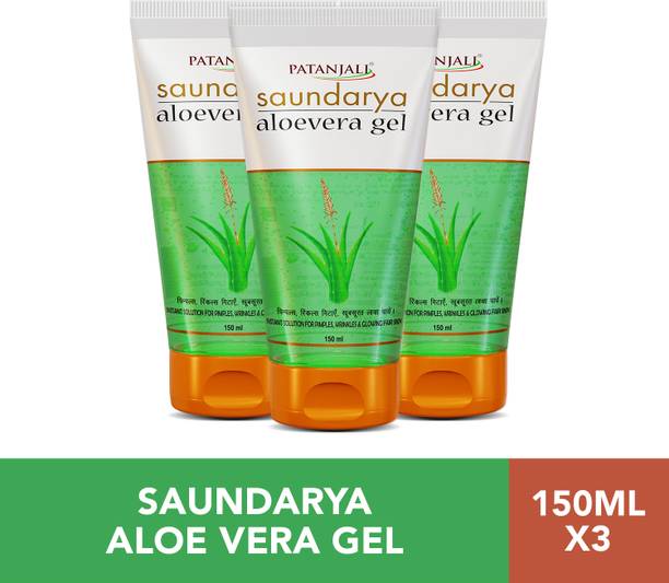 PATANJALI Saundarya Aloe Vera Gel for Face and hair, Moisturizing Skin - 150ml x 3
