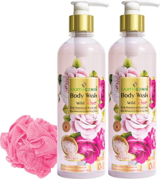 Earthgenix Body Wash Wild Rose + Pink Himalayan Rock Salt, (Loofah Free)