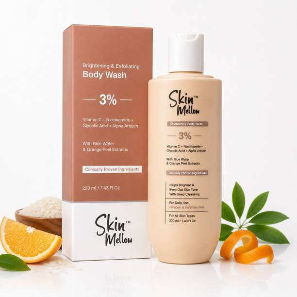 Skin Mellow Brightening & Exfoliating Body Wash | With Vitamin C, Niacinamide, Glycolic Acid