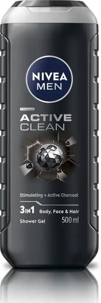NIVEA Men Active Clean 3-in-1 Body Wash for Body, Face & Hair Active Charcoal Cleanser