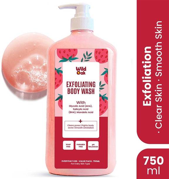 Wild Oak AHA BHA Exfoliating Body Wash | For Body Acne, Smooths Bumps & Strawberry Skin