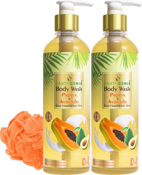 Earthgenix Body Wash Papaya & Avocado, For Even Toned & Fair Skin Skin + Loofah