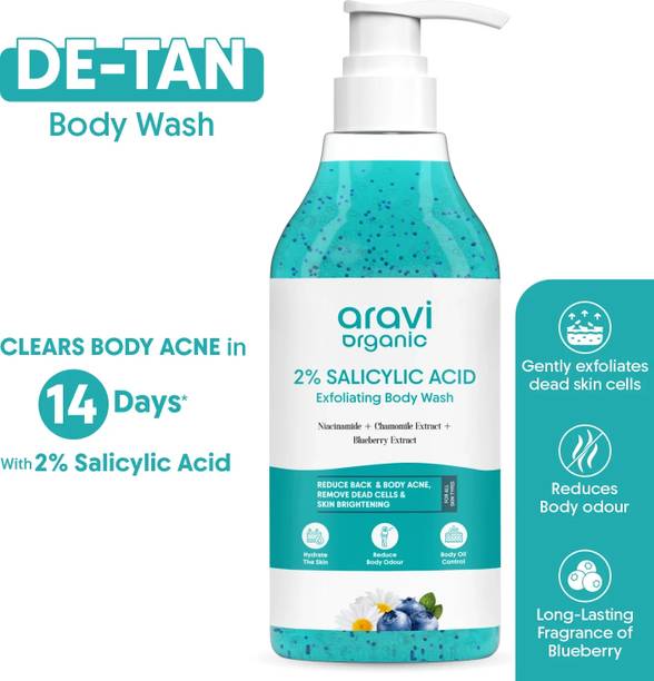 Aravi Organic D-Tan Body Wash with 2% Salicylic Acid & Niacinamide for Back & Body Acne