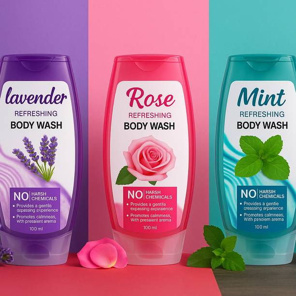 ABXIO Body Wash Pack of 3 – Lavender, Rose & Mint Refreshing Shower Gel Unisex