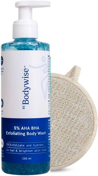 Be Bodywise 5% AHA BHA Detan Exfoliating Body Wash with Natural Loofah | Shower Gel