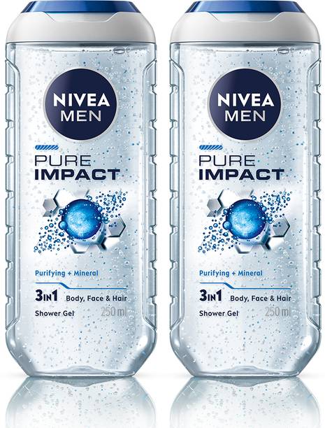 NIVEA Body Wash Combo Pure Impact with Purifying Micro Particles For Body, Face & Hair