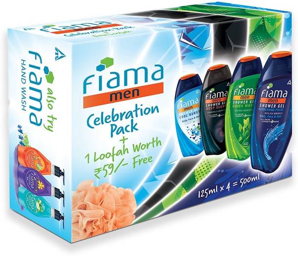 FIAMA Men Celebration pack, with 4 unique showergels, with skin conditioners