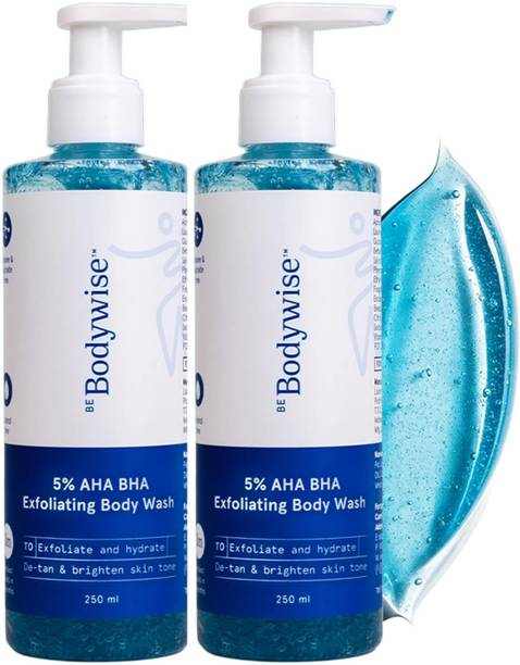 Be Bodywise 5% AHA Detan Exfoliating Body Wash | 1% Salicylic Acid | Shower Gel (2 x 250 ml)