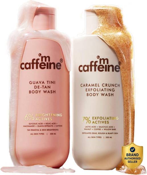 mCaffeine De-Tan & Exfoliating Body Washes Combo (Guava + Caramel), Brightens & Smoothens