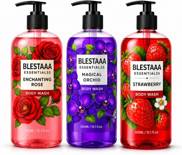 blestaaa essentialss Strawberry, Rose & Orchid Body Wash Combo Pack for Soft & Fresh Skin Care