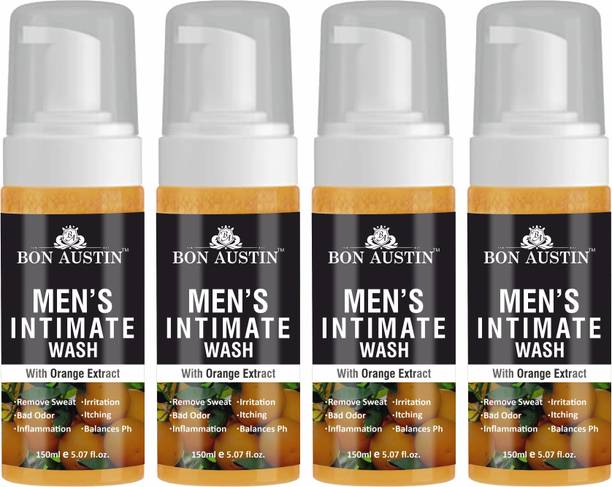 Bon Austin Men's Intimate Wash with Orange Keeps Intimate Area Clean Pack of 4 of 150ML