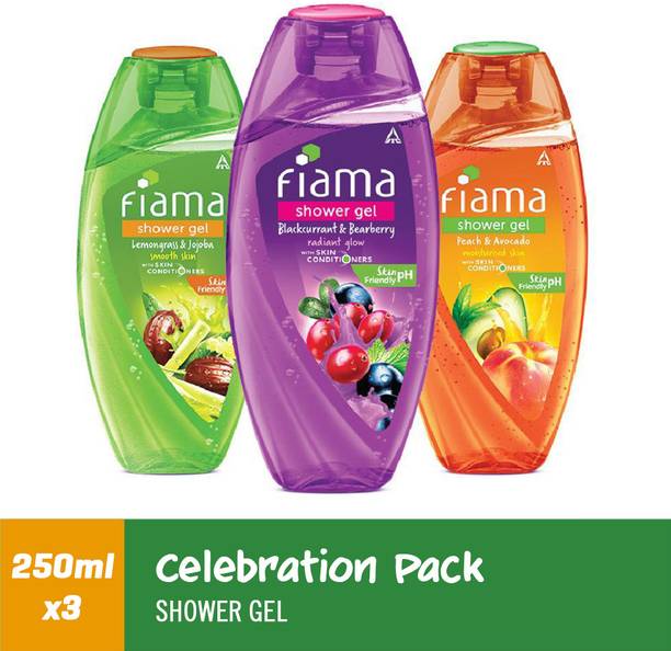 FIAMA Shower Gel Lemongrass & Jojoba, Blackcurrant & Bearberry , Peach & Avocado - Pack of 3